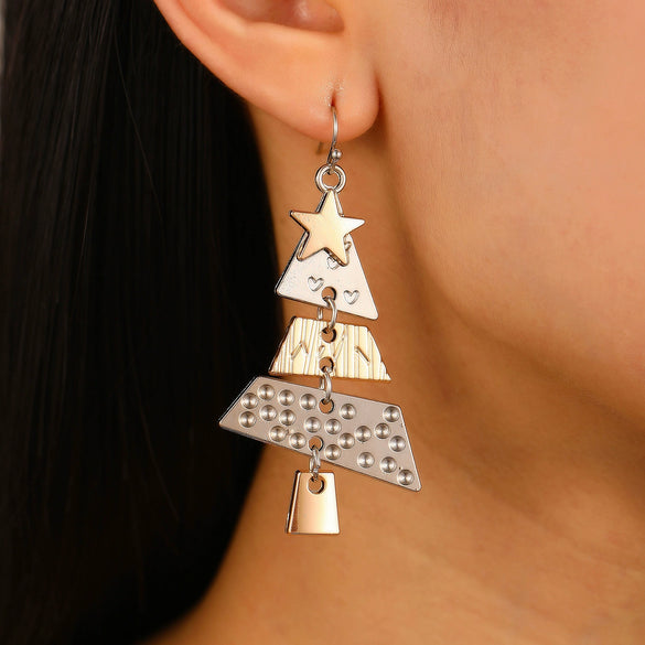 Wholesale Women's Alloy Geometric Christmas Tree Long Earrings With Electroplating Festival And Personality Style