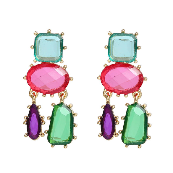 Wholesale Women's Alloy Geometric Colored Diamond Earrings With Electroplating