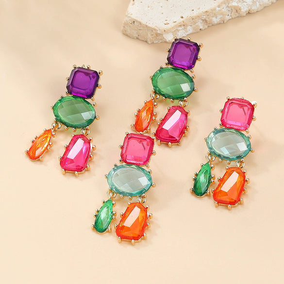 Wholesale Women's Alloy Geometric Colored Diamond Earrings With Electroplating