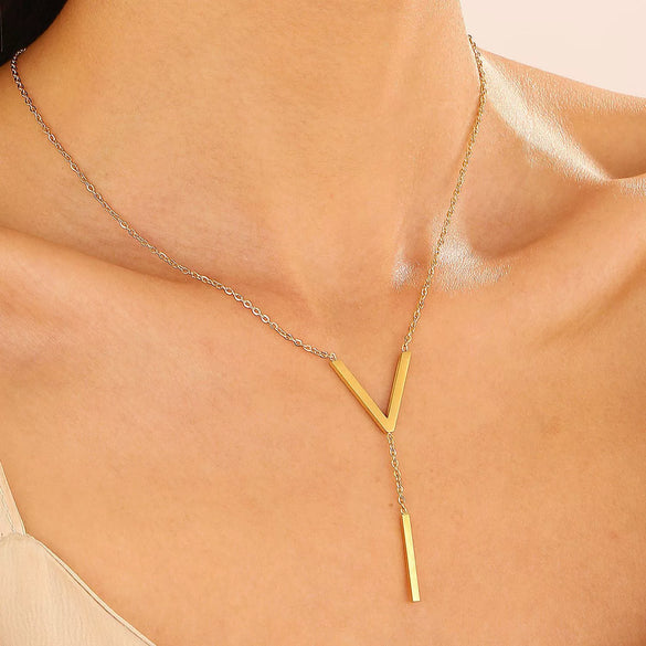 Wholesale Women's Alloy Geometric Cross Chain Necklace With Electroplating And Tassel Pendant
