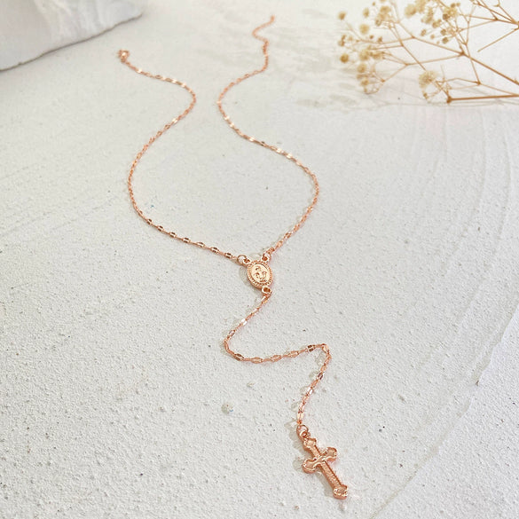 Wholesale Women's Alloy Geometric Cross Chain Necklace With Electroplating And Tassel Pendant