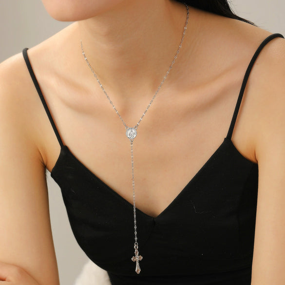 Wholesale Women's Alloy Geometric Cross Chain Necklace With Electroplating And Tassel Pendant
