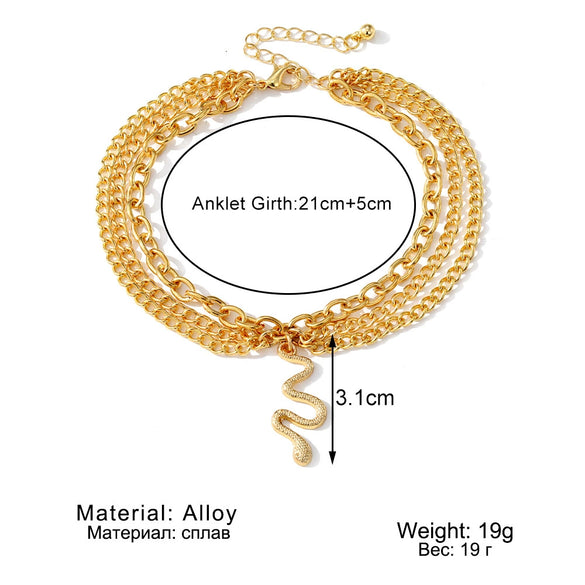 Wholesale Women's Alloy Geometric Cross Snake Pendant Three Layer Anklet Jewelry With Tassel Decoration