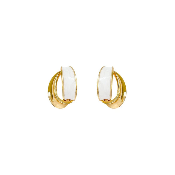 Wholesale Women's Alloy Geometric Curved Texture Earrings With Dripping Glaze And Electroplating