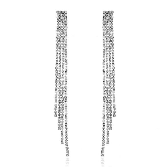 Wholesale Women's Alloy Geometric Electroplated Exaggerated Chain Tassel Rhinestone Earrings