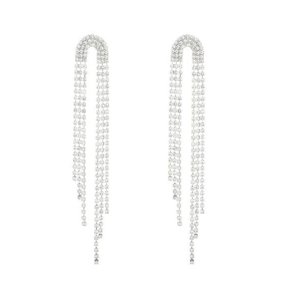 Wholesale Women's Alloy Geometric Electroplated Exaggerated Chain Tassel Rhinestone Earrings