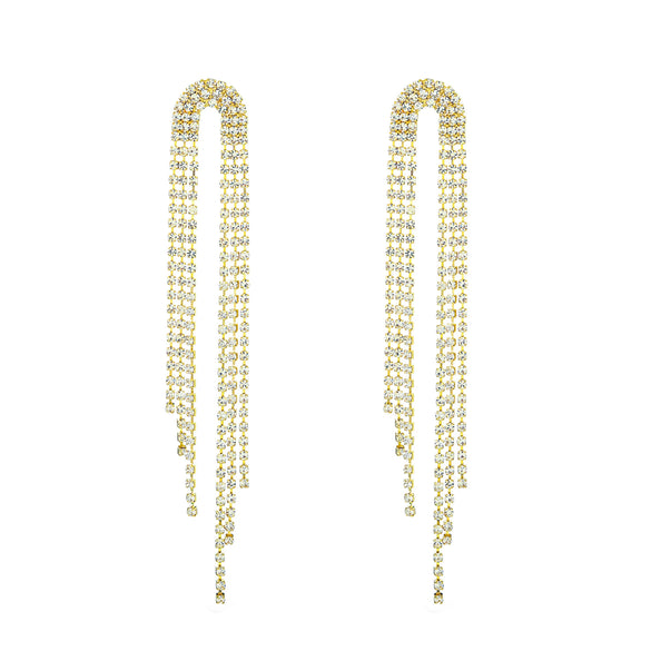 Wholesale Women's Alloy Geometric Electroplated Exaggerated Chain Tassel Rhinestone Earrings