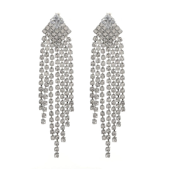 Wholesale Women's Alloy Geometric Electroplated Exaggerated Chain Tassel Rhinestone Earrings