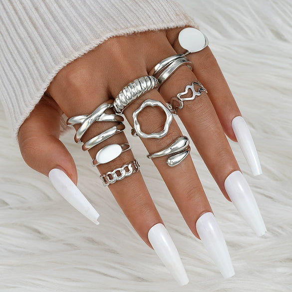 Wholesale Women's Alloy Geometric Exaggerated Electroplated Irregular Water Drop Ring Set