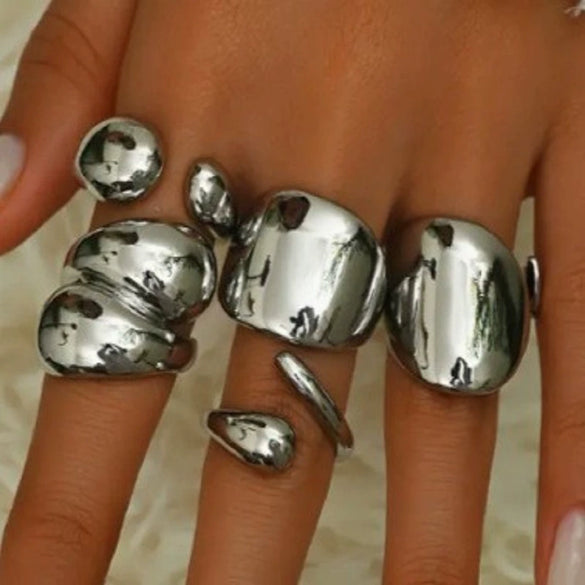 Wholesale Women's Alloy Geometric Exaggerated Electroplated Irregular Water Drop Ring Set