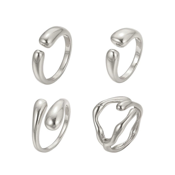 Wholesale Women's Alloy Geometric Exaggerated Electroplated Irregular Water Drop Ring Set