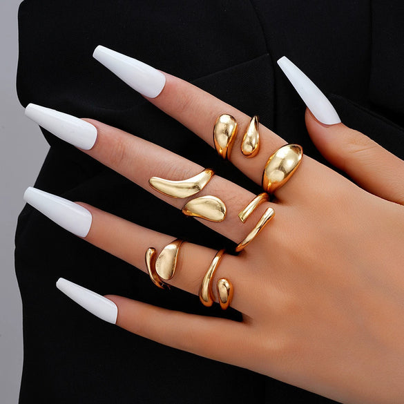 Wholesale Women's Alloy Geometric Exaggerated Electroplated Irregular Water Drop Ring Set