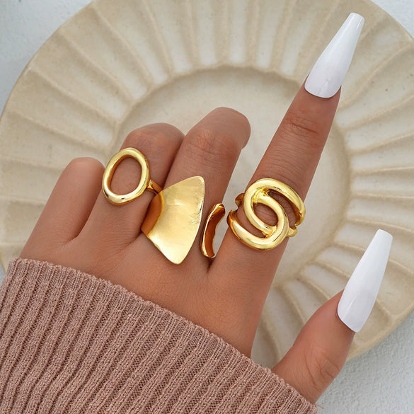 Wholesale Women's Alloy Geometric Exaggerated Electroplated Irregular Water Drop Ring Set