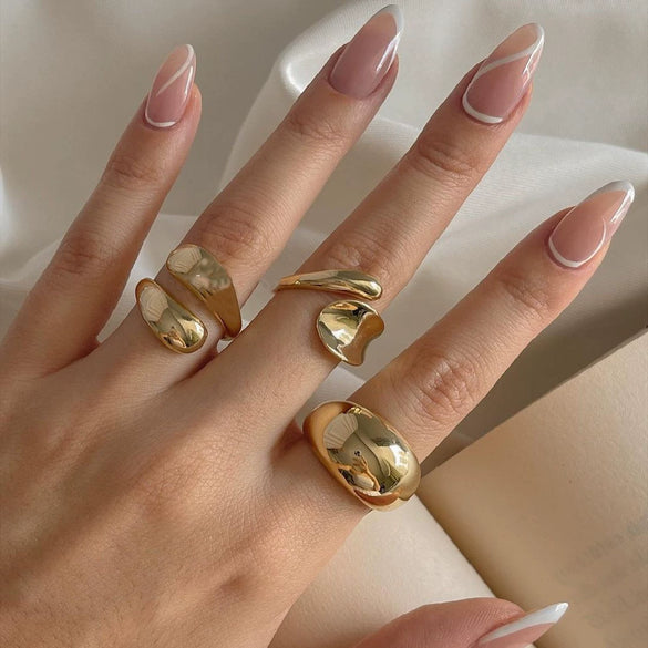 Wholesale Women's Alloy Geometric Exaggerated Electroplated Irregular Water Drop Ring Set