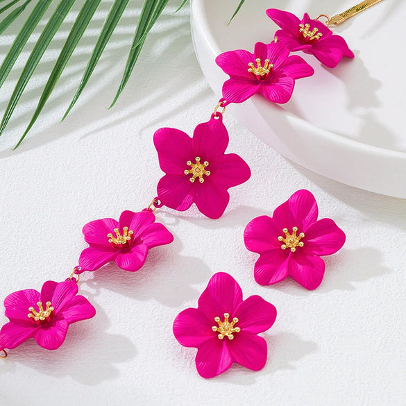 Wholesale Women's Alloy Geometric Flower Spraypainted Electroplated Jewelry Set Accessories
