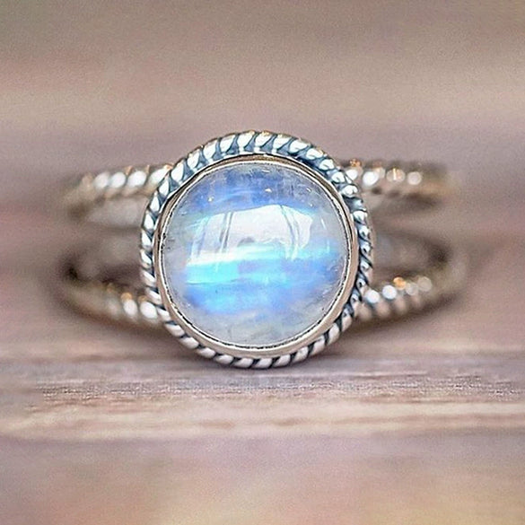 Wholesale Women's Alloy Geometric Gem Inlaid Double Layer Imitation Moonstone Retro Ring