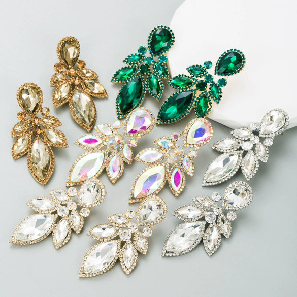 Wholesale Women's Alloy Geometric Glass Diamond Earrings Super Flash Fashion Highend Party Style
