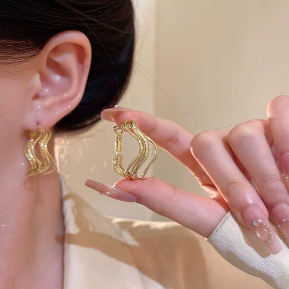 Wholesale Women's Alloy Geometric Hoop Earrings With 925 Silver Needle And Electroplating