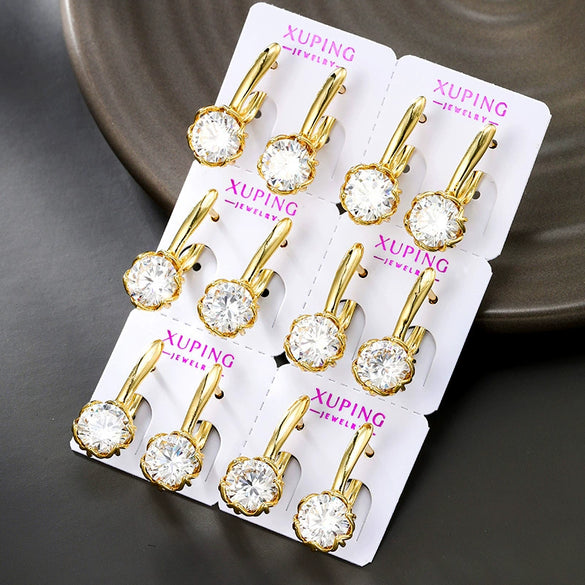 Wholesale Women's Alloy Geometric Inlaid Zircon Electroplated Elegant Ear Buckle Earrings