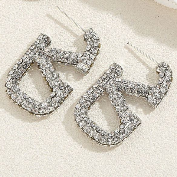Wholesale Women's Alloy Geometric Letter V Inlaid Rhinestone Stud Earrings