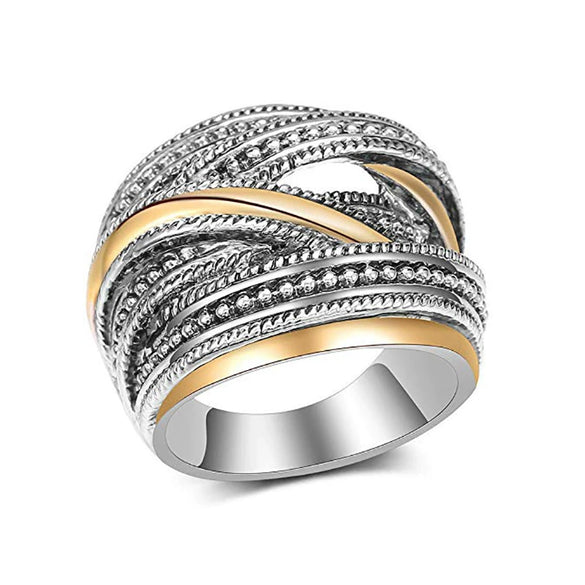 Wholesale Women's Alloy Geometric Lines Interwoven Winding Two Color Ring Jewelry