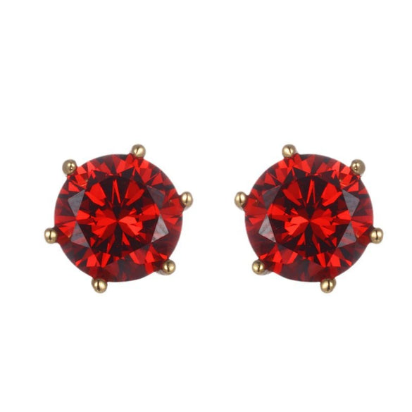 Wholesale Women's Alloy Geometric Minimalist Sixclaw Inlay Round Gemstone Red Earrings Electroplated