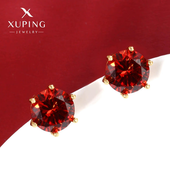 Wholesale Women's Alloy Geometric Minimalist Sixclaw Inlay Round Gemstone Red Earrings Electroplated