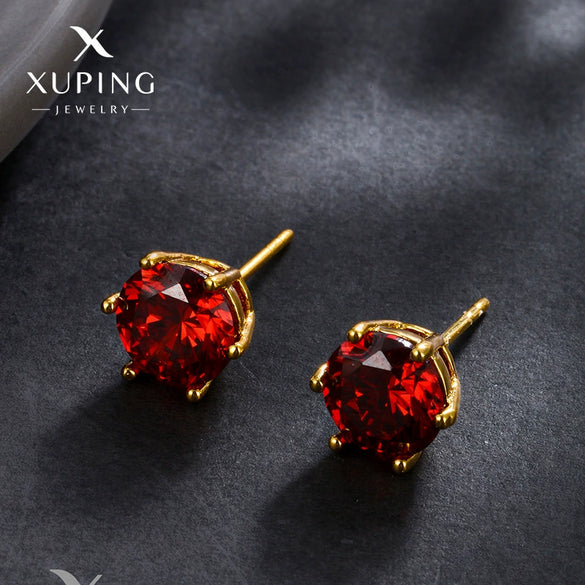 Wholesale Women's Alloy Geometric Minimalist Sixclaw Inlay Round Gemstone Red Earrings Electroplated