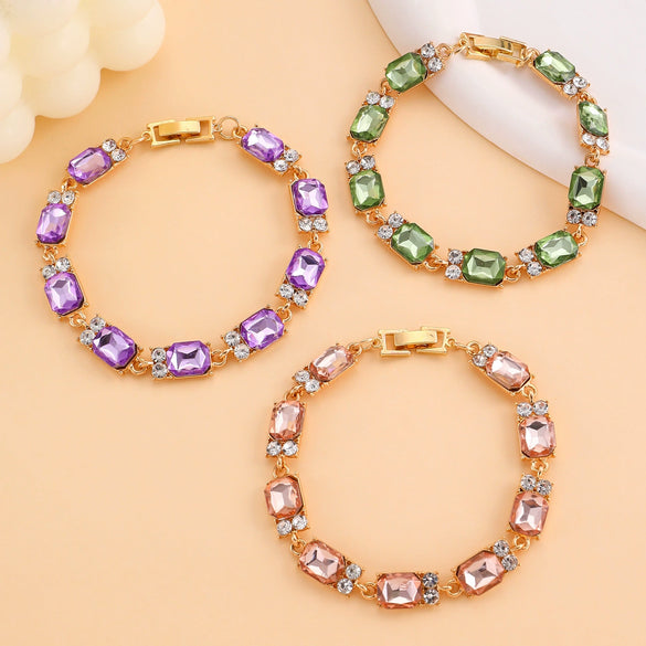 Wholesale Women's Alloy Geometric Multicolor Crystal Zircon Bracelet Set With Gemstones