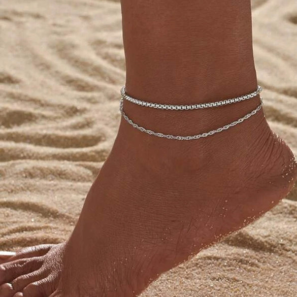 Wholesale Women's Alloy Geometric Multilayer Chain Anklet Foot Accessories