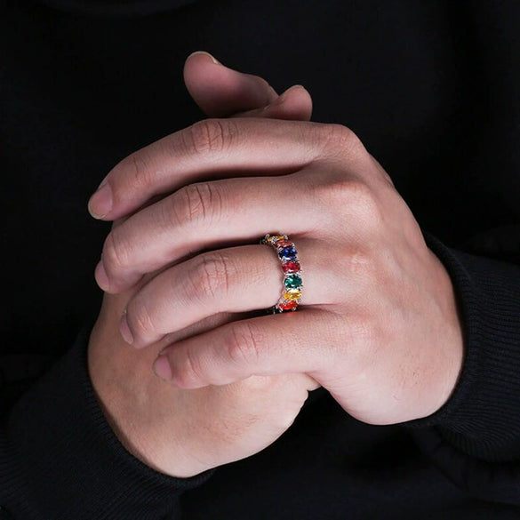 Wholesale Women's Alloy Geometric Oval Rainbow Zircon Ring With Electroplating