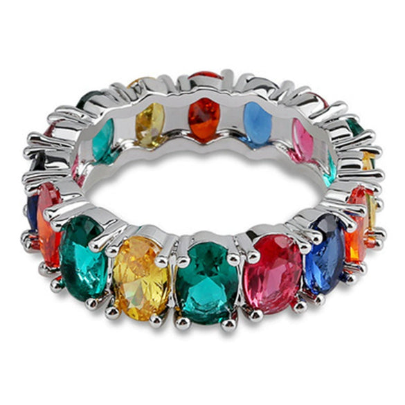 Wholesale Women's Alloy Geometric Oval Rainbow Zircon Ring With Electroplating
