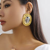 Wholesale Women's Alloy Geometric Pleated Bright Round Electroplated Earrings