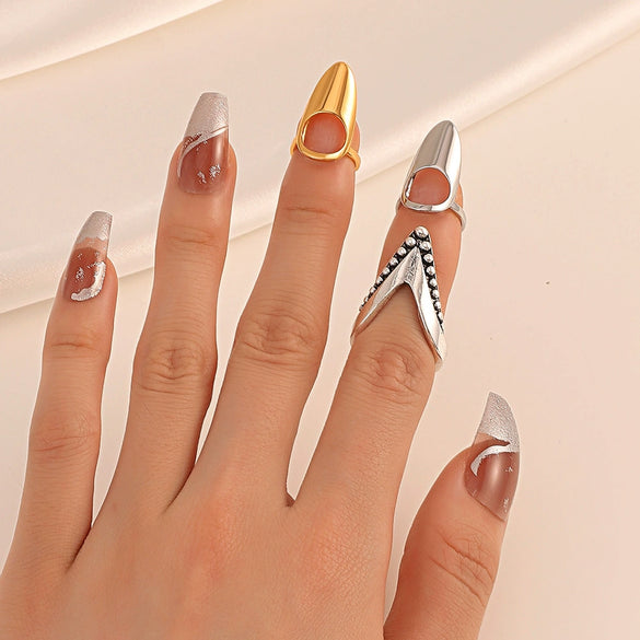 Wholesale Women's Alloy Geometric Pointed Nail Ring Set Jewelry With Electroplating And Ins Style