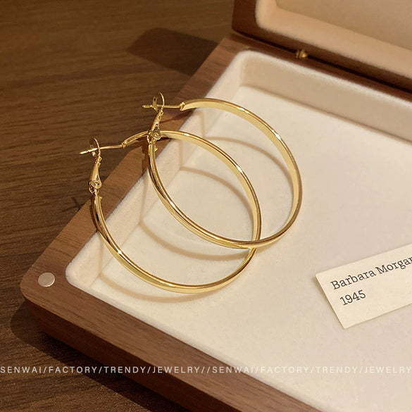 Wholesale Women's Alloy Geometric Round Plain Hoop Earrings With Electroplating