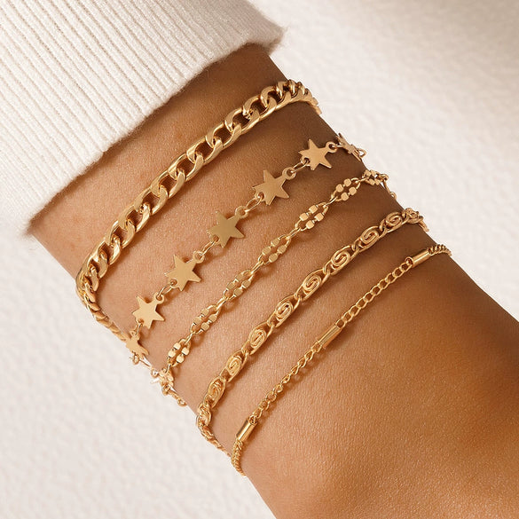 Wholesale Women's Alloy Geometric Star Chain Five Layer Electroplated Simple Back Word Bracelet Set