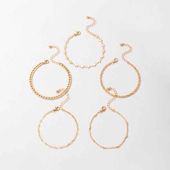 Wholesale Women's Alloy Geometric Star Chain Five Layer Electroplated Simple Back Word Bracelet Set