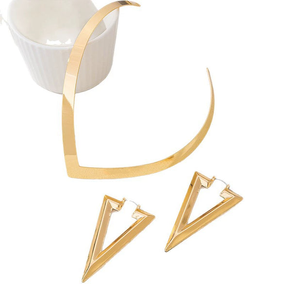Wholesale Women's Alloy Geometric Vshaped Electroplated Jewelry Set Choker Necklace And Earrings Fashion Accessories