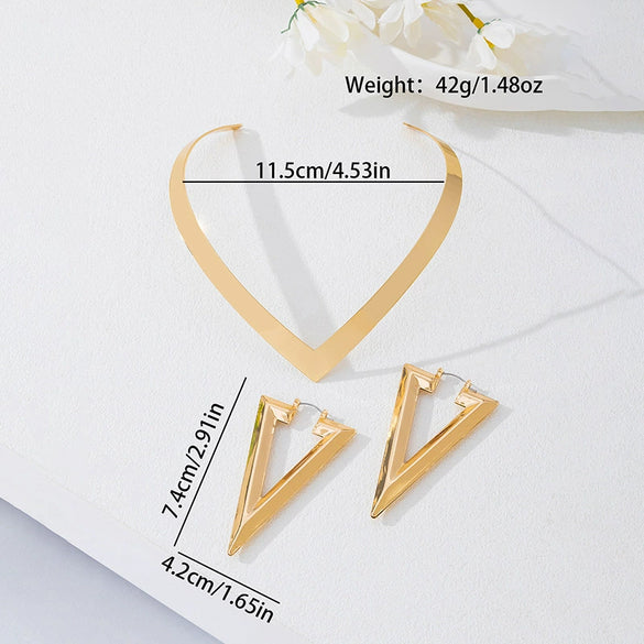 Wholesale Women's Alloy Geometric Vshaped Electroplated Jewelry Set Choker Necklace And Earrings Fashion Accessories