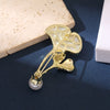 Wholesale Women's Alloy Ginkgo Flower Pearl Brooch With Electroplating Design