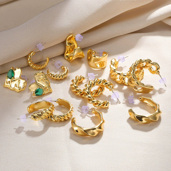 Wholesale Women's Alloy Gold Electroplated Geometric Xshaped Cshaped Earrings