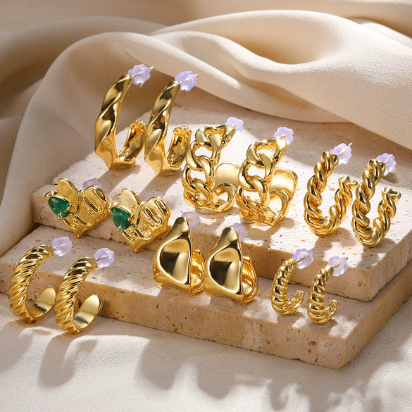 Wholesale Women's Alloy Gold Electroplated Geometric Xshaped Cshaped Earrings