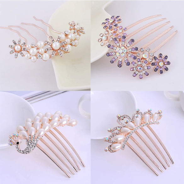 Wholesale Women's Alloy Hair Accessories With Rhinestone Bow Pearl Plaid Animals Zodiac Electroplated Design