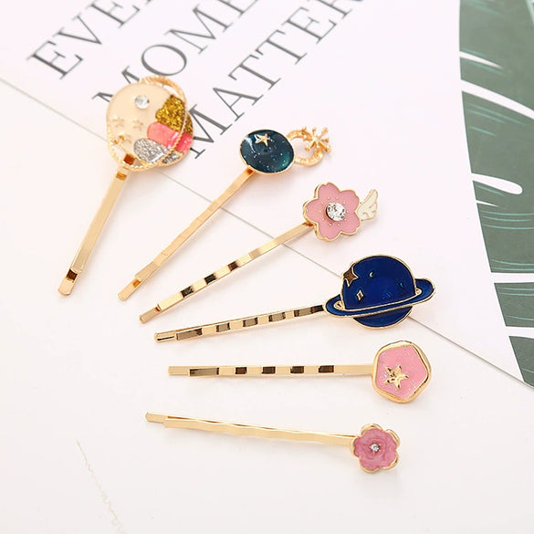 Wholesale Women's Alloy Hair Clip From Flower Starry Sky Series With Electroplating Treatment