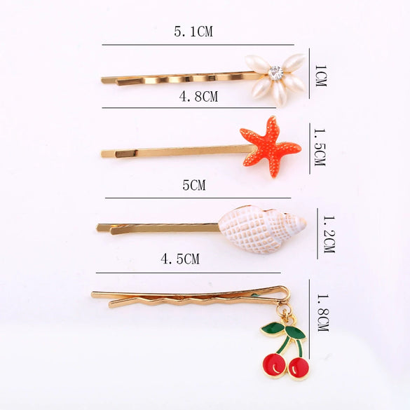 Wholesale Women's Alloy Hair Clip With Starfish Conch Cherry Flower Design Electroplated