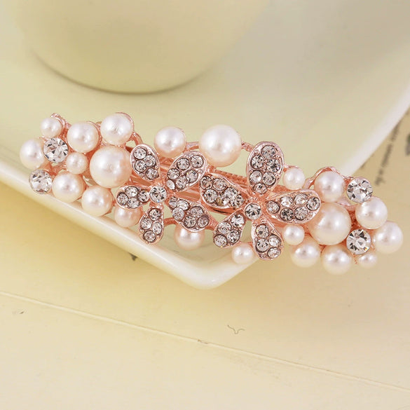 Wholesale Women's Alloy Hairpin With Butterfly Rhinestone And Pearl Design Nickelfree Plating And Diamond Treatment