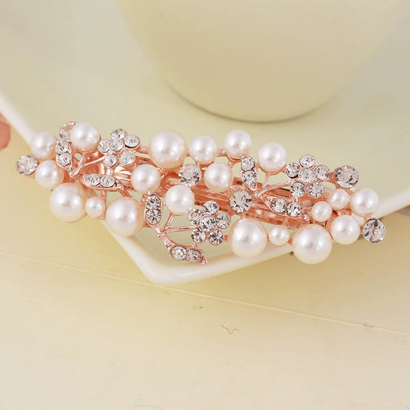Wholesale Women's Alloy Hairpin With Butterfly Rhinestone And Pearl Design Nickelfree Plating And Diamond Treatment