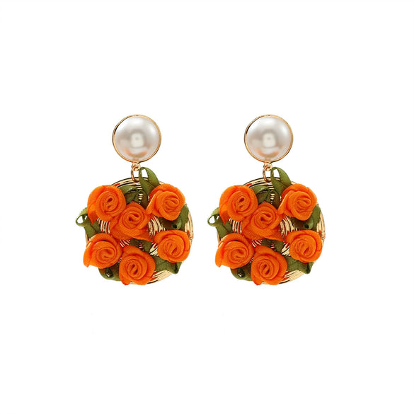 Wholesale Women's Alloy Hand Knitted Flower Shaped Earrings Light Luxury Style