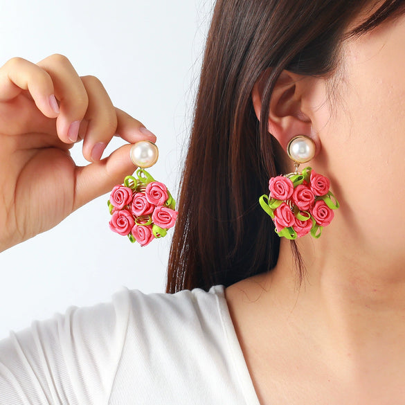 Wholesale Women's Alloy Hand Knitted Flower Shaped Earrings Light Luxury Style