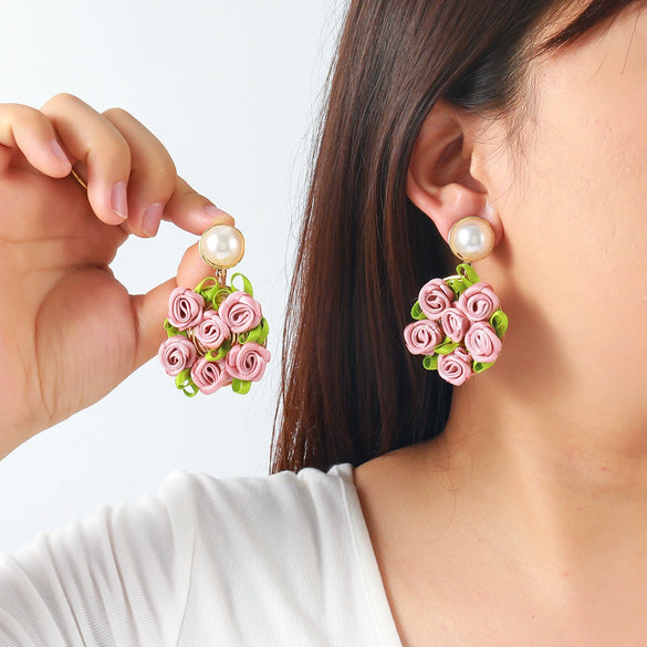 Wholesale Women's Alloy Hand Knitted Flower Shaped Earrings Light Luxury Style